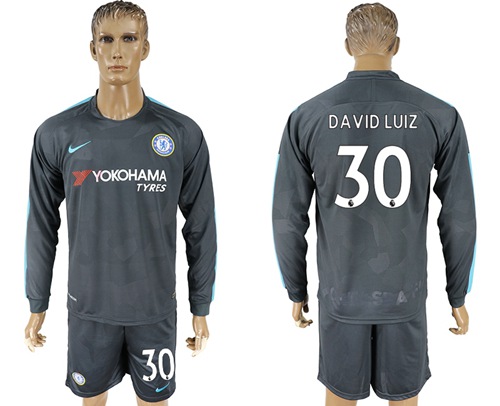 Chelsea #30 David Luiz Sec Away Long Sleeves Soccer Club Jersey